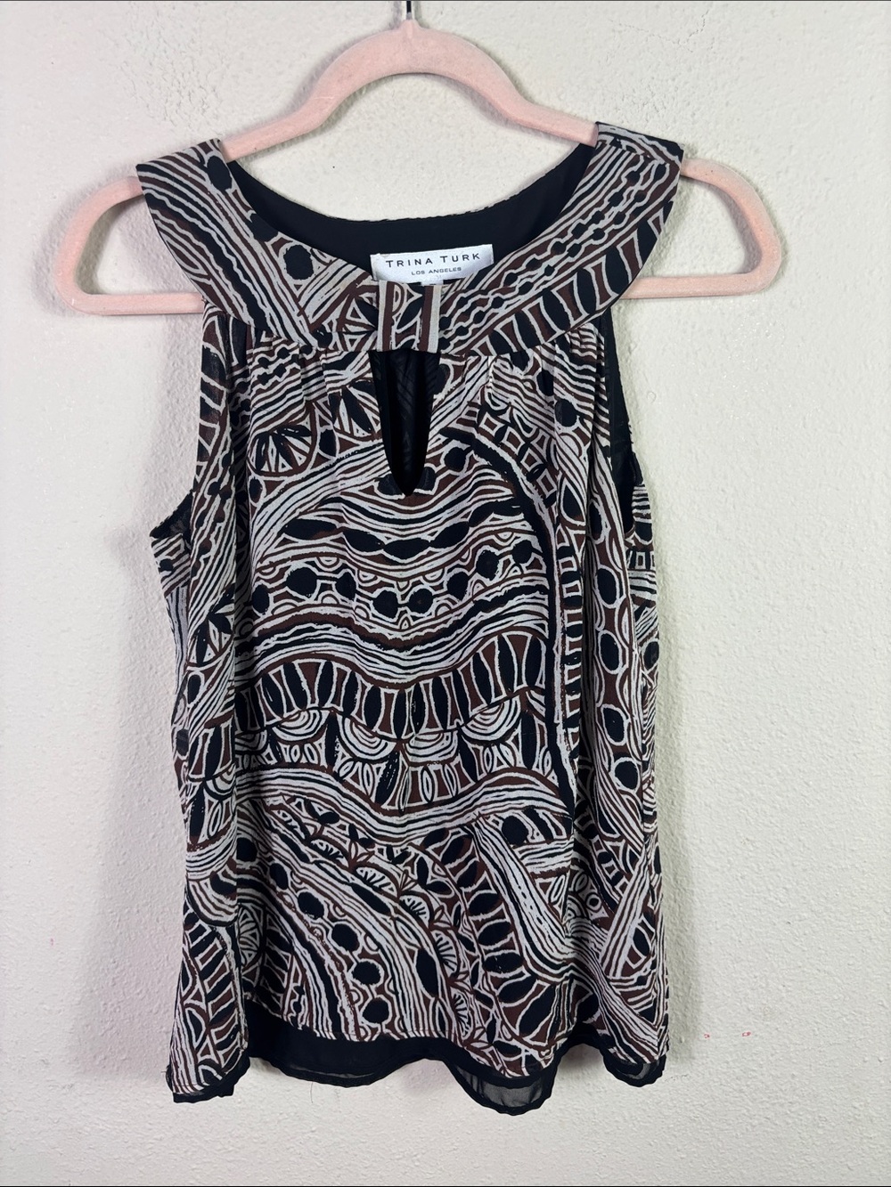 Trina Turk Silk Sleeveless Blouse Brown Black size Small